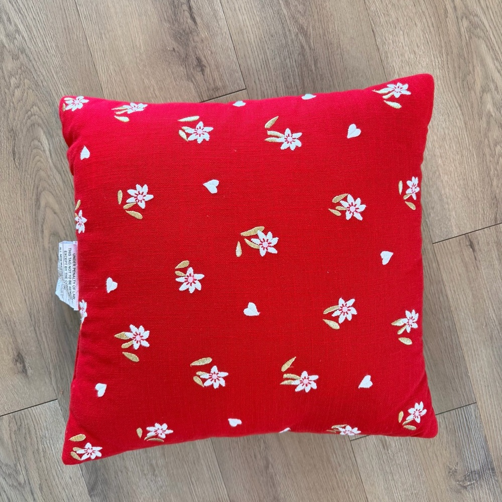 Valentines Target Threshold Red with White Flowers & Hearts Decorative Pillow